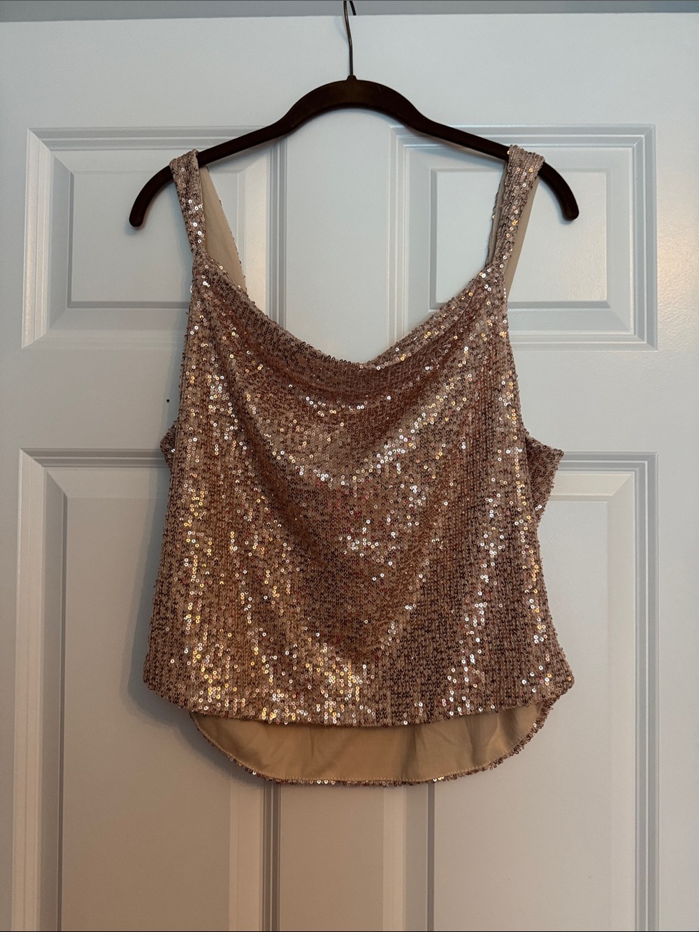 eesome Rose Gold Sequin Cowl Neck Camisole